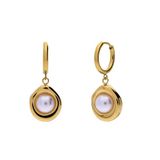 Lucardi Dames Stainless steel oorringen met parel voor dames - Oorbellen - Staal - Goudkleurig
