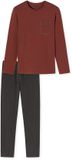 Schiesser Pyjama lang biologisch katoen gestreept terracotta - 95/5 NightwearS