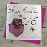 White Cotton Cards Happy 16e handgemaakte verjaardagskaart, WBA16