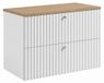3xE living Meuble de salle de bain Suspendu sous lavabo 80 cm, 2 tiroirs, Blanc + Plan de travail Chêne clair, Poignées argentées, 80 x 44,4 x 58,6 cm