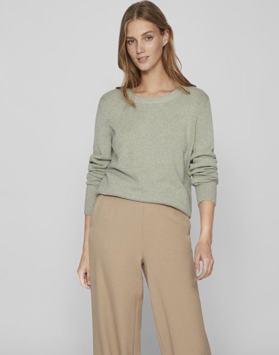 VILA VIRIL O-NECK L/S KNIT TOP - NOOS Dames Trui XXL - Oil Green;Melange