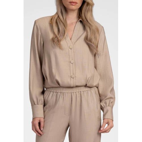 Fifth House beige viscose blouse met schoudervulling