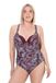 Ulla Popken Dames grote maten grote maten plus size badpak chloor, glanzende afwerking, jungle, bes, 46