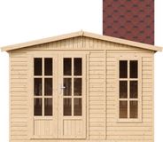 Timbela M334FB+H334FBRED - Bureau de jardin - 6,03 m² - 222x332xH232 cm - avec plancher et bardeaux de toit rouges