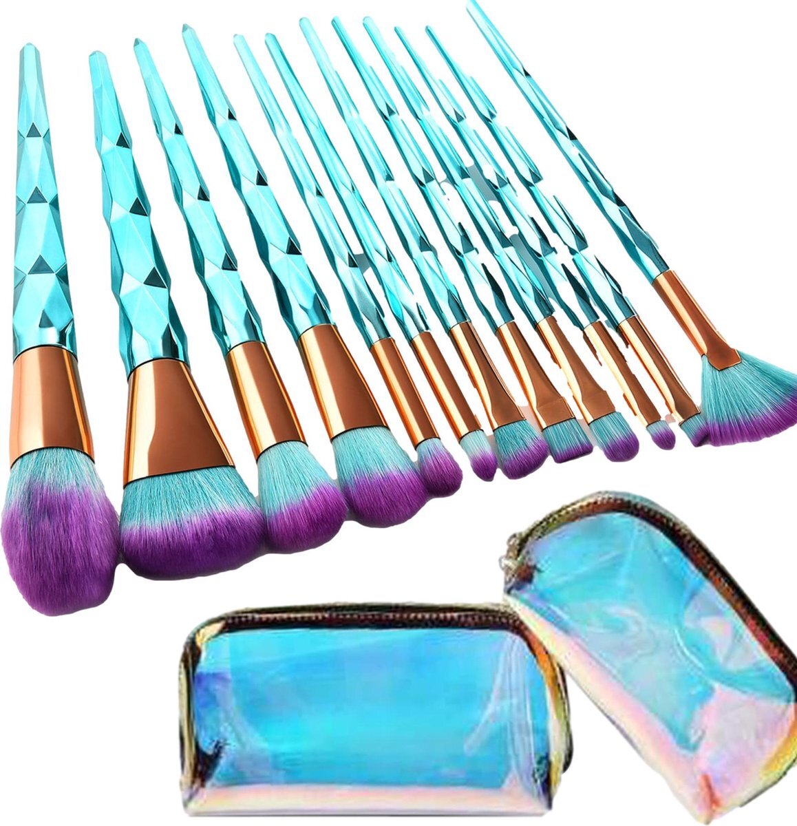 BeauRose Make Up Kwasten Set - Blauwe Make Up Brush - Oogschaduw - Foundation Kwast - Poeder Kwast - Brush - Make up - Cosmetica - Kwasten Set – Make Up Tasje - 12 Stuks