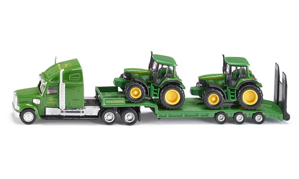 Siku Dieplader met 2 John Deere-tractoren 1:87 metaal/kunststof groen achterklep kan open