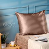 Silkora Premium Silk Pillowcase - 60x70 cm - 22 Momme 100% Moerbei Zijden Kussensloop Met Verborgen Rits - Anti-rimpel, Verkoelende, Anti-pluis - Chocolate