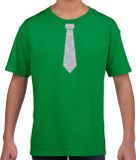 Bellatio Decorations Shoppartners Bv Verkleedkleding t-shirt - groen - met kleine Stropdas - zilveren glitters - voor kinderen - carnaval 122/128