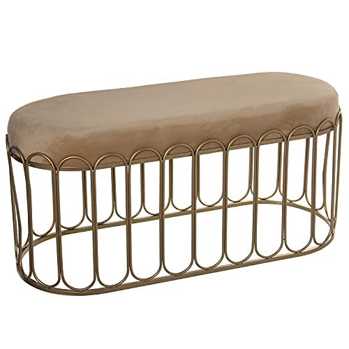 DRW Bank van metaal en fluweel in goud en beige, 100 x 40 x 47 cm