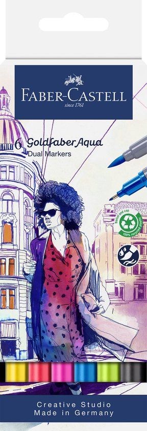 Faber-Castell Goldfaber Duo aquarelmarker set 6 stuks - brush / 0,4mm - FC-164606