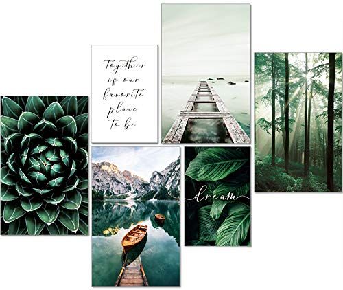 artpin artpin® Moderne posterset, decoratieve natuur-foto's voor woonkamer of slaapkamer, wanddecoratie zonder fotolijst, collage, boshout groen (4x A3, 2x A4) W8