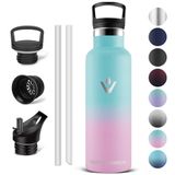 Vikaster Drinkflessen, thermosfles, 0,5 l, BPA-vrij, thermosfles met rietje, voor school, sport, fiets, camping, fitness, outdoor