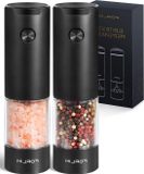 Shenzhen Haorui Industrial Technology Co., Ltd. Poivre et sel Moulin Ensemble avec LED à piles - 95 ml Capacité - Silo lavable (Noir)
