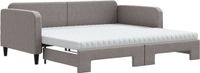 vidaXL Slaapbank met onderschuifbed en matrassen 100x200 cm stof taupe