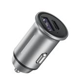 Watio Wave Autolader met USB-A- en USB-C-poorten, 30 W vermogen, grijs design, duurzaam en compact materiaal voor snel opladen