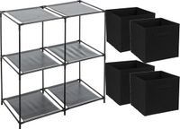 Étagère de rangement 2 niveaux - métal - plastique - noir - 67 x 68 cm - incl. 4 paniers de rangement noirs