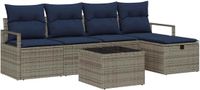 vidaXL - Bankstel - 6-zits - Grijs/Marineblauw - Polyrattan