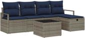 vidaXL - Bankstel - 6-zits - Grijs/Marineblauw - Polyrattan