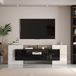 MODFU - Tv-Meubel - 6 Deuren En 2 Laden - Ledverlichting - Modern - Spaanplaat En Glas - Wit En Zwart - 200 x 35 x 60 cm