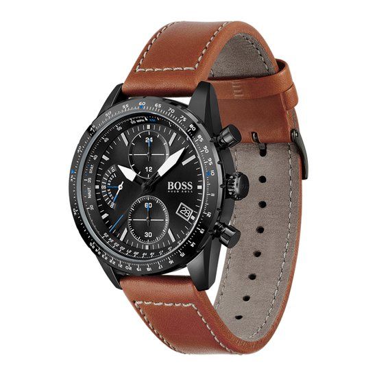 Boss Audio Systems BOSS PILOT EDITION CHRONO HB1513851 Herenhorloge Leer Zwart
