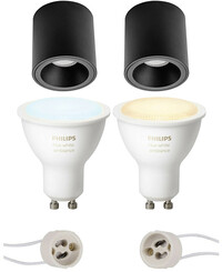 BES LED Pragmi Cliron Pro - Opbouw Rond - Mat Zwart - Verdiept - Ø90mm - Philips Hue - Opbouwspot Set GU10 - White Ambiance - Bluetooth