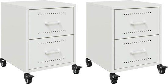 vidaXL Nachtkastjes - Set van 2 - Staal - Wit
