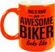 Bellatio Decorations Shoppartners Bv This is what an awesome biker looks like cadeau mok / beker - 330 ml - neon oranje - verjaardag - kado mok / beker
