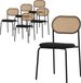 ML-Design eetkamerstoelen set van 6, zwart gestoffeerd, rotan rugleuning, metalen poten