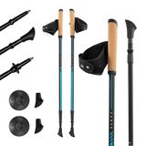 KADVA Nordic Walking-stokken Luna blauw, verstelbare maat 69-135 cm, draaisluitsysteem voor veilige en eenvoudige lengtewisseling, handgreep van duurzaam PP en kurk