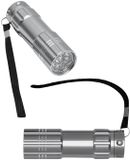 Merkloos / Sans marque Inspirion Gmbh 2x stuks Kleine 9 LED krachtige pocket zaklamp - zilver - 9 cm - met batterijen en koordje - metaal