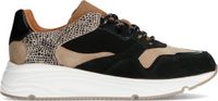 Manfield - Dames - Zwarte lage sneakers met cheetahprint - Maat 36