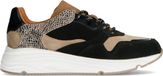 Manfield - Dames - Zwarte lage sneakers met cheetahprint - Maat 36