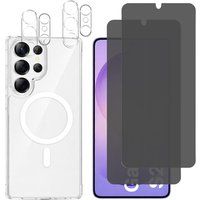 Phonillico® Coque avec Cercle magnétique pour Samsung Galaxy S26 ULTRA et 2 Verres Trempé Noir Anti Espion et 2 Protections Caméra