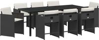 vidaXL Tuin Eettafel Set 9-delig Zwart Polyrotan