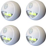 Merkloos LED lampje met bewegingssensor - 4x - draadloos - zelfklevend - wit - Dia 8.5 cm - 2 standen - 100 lumen