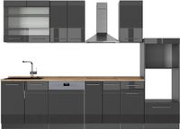 Vicco Fame-Line Complete keukeneenheid – 300 cm met hoge kast, WB Eik Antraciet Hoogglans