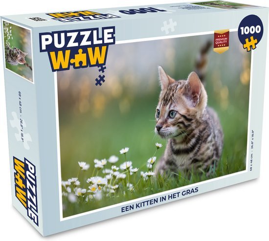 MuchoWow Puzzel Een kitten in het gras - Legpuzzel - Puzzel 1000 stukjes volwassenen - Sinterklaas cadeautjes - Sinterklaas voor grote kinderen