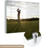 MuchoWow® Glass Painting 120x90 cm - Acrylic Glass Painting - Man Playing Golf with Sunset - Photo on Glass - Paintings