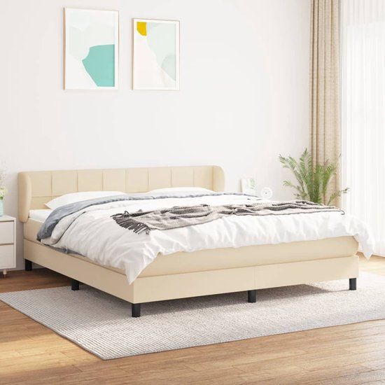 vidaXL Boxspring met matras stof crèmekleurig 160x200 cm