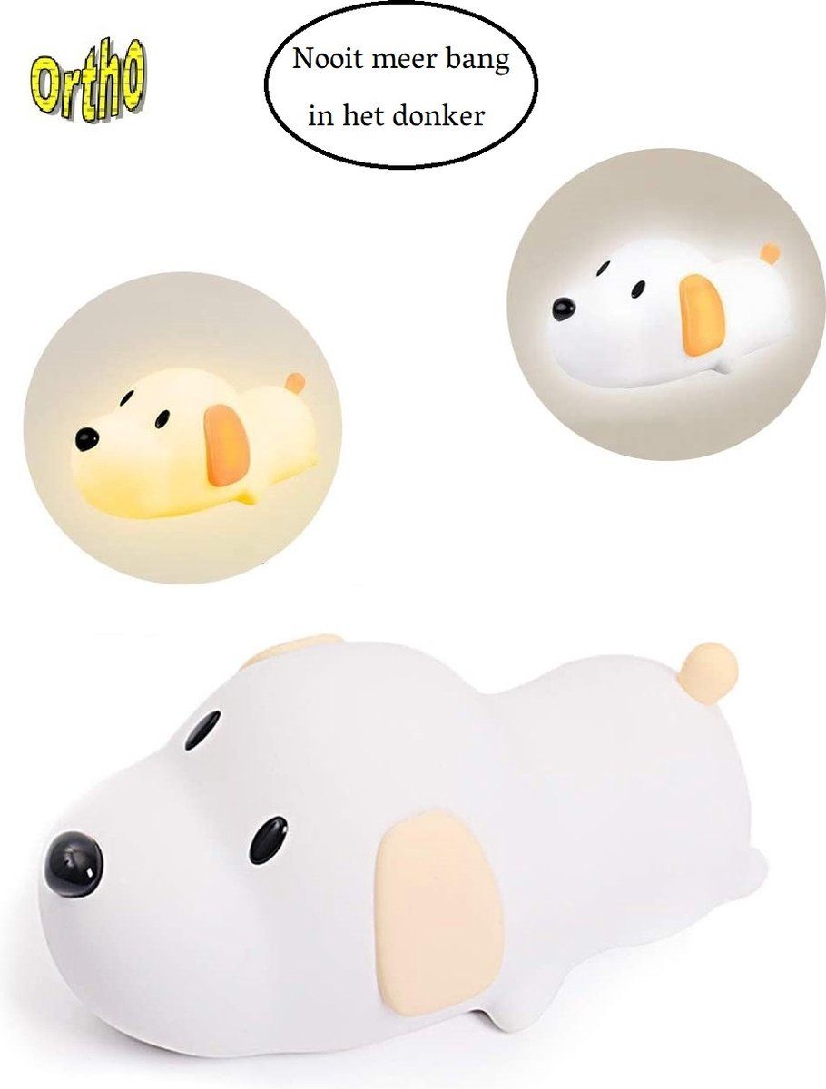 Ortho ® LED Nachtlampje Puppy/Hond - Wit - Oplaadbaar - Dimmer - Babykamer
