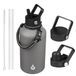 Geïsoleerde BJPKPK Half Gallon Geïsoleerde Waterflessen met rietdeksel, 64 oz Grote Waterbeker, Roestvrij Stalen Flessen met 3 Deksels en Paracord Handel, Thermosfles voor Warme & Koude Vloeistof, Grijs