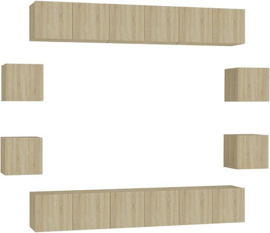 vidaXL - 10-delige - Tv-meubelset - bewerkt - hout - sonoma - eikenkleurig