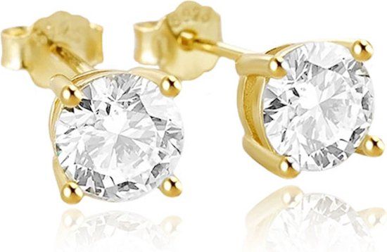 Elenza AMS Elenza .925 Zilveren Studs met Gouden Plating en Zirconia – 6mm