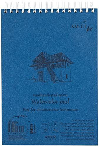SM.LT AB-35TS Authentic Line A4 aquarelblok, natuurlijk wit papier, 280 GSM, 35 vellen, met perforatie, deksel en dubbele spiraal