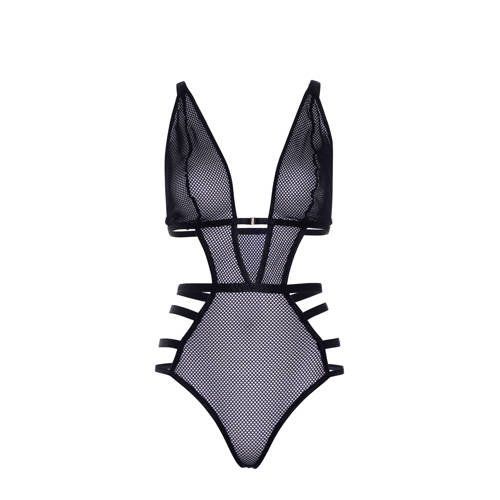 Leg Avenue mesh stringbody met straps - zwart