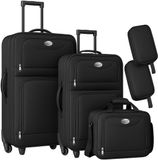 Monzana Kofferset - 5 delig Trolley Schoudertas Toilettas - Zwart
