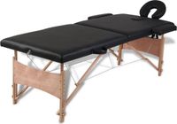 vidaXL Table de massage pliable 2 zones avec cadre en bois (noir)