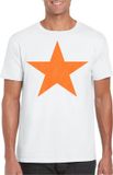 Bellatio Decorations Verkleed shirt voor heren - ster - wit - oranje glitter - carnaval/themafeest XL