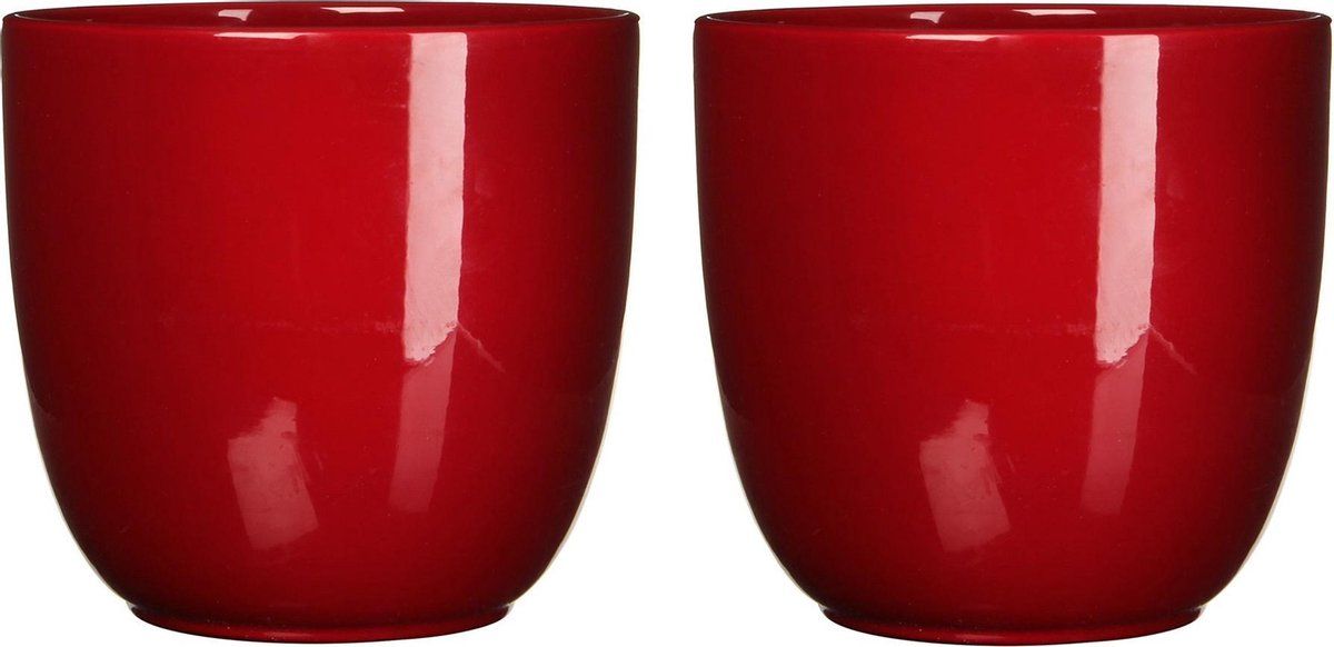 Mica Decorations - Bloempotten - Glans - Donkerrood - Keramiek - H18.5 x D19.5 cm - 2 stuks