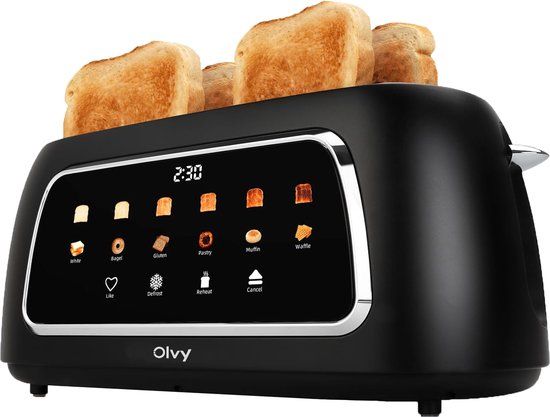 Olvy Premium Toaster XL - Zwart (mat) - Lange Sleuven - 1500W - LCD Display - Ontdooien & Opwarmen